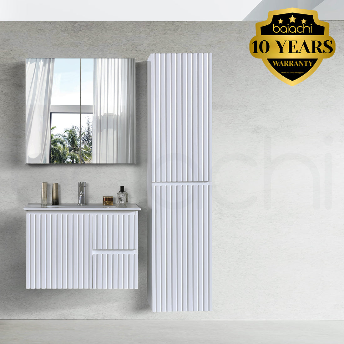Baiachi Ivana Fluted 400mm PVC Water Proof Bathroom Tallboy Cabinet