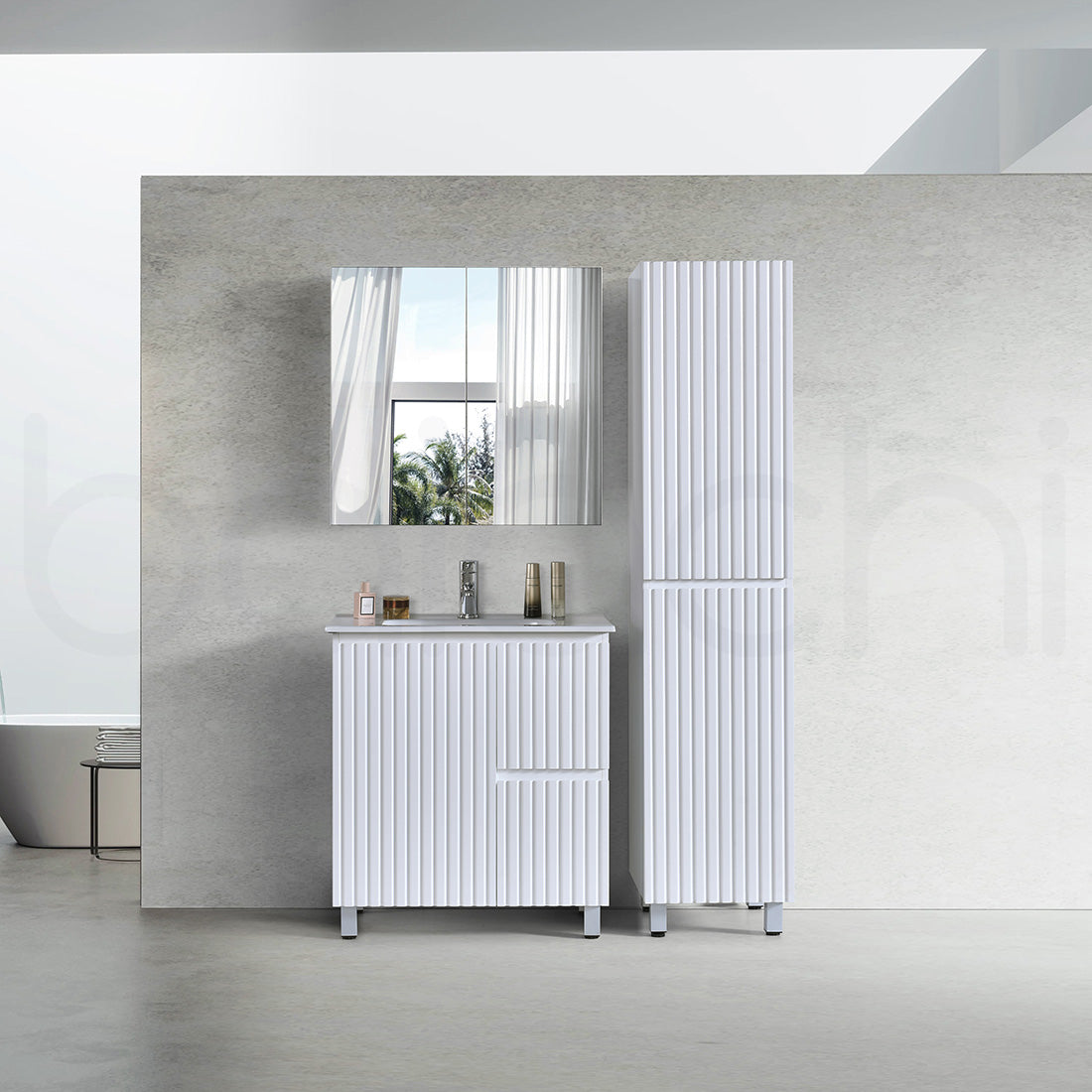 Baiachi Ivana Fluted 750mm PVC Water Proof Bathroom Vanity Right Drawers Cabinet