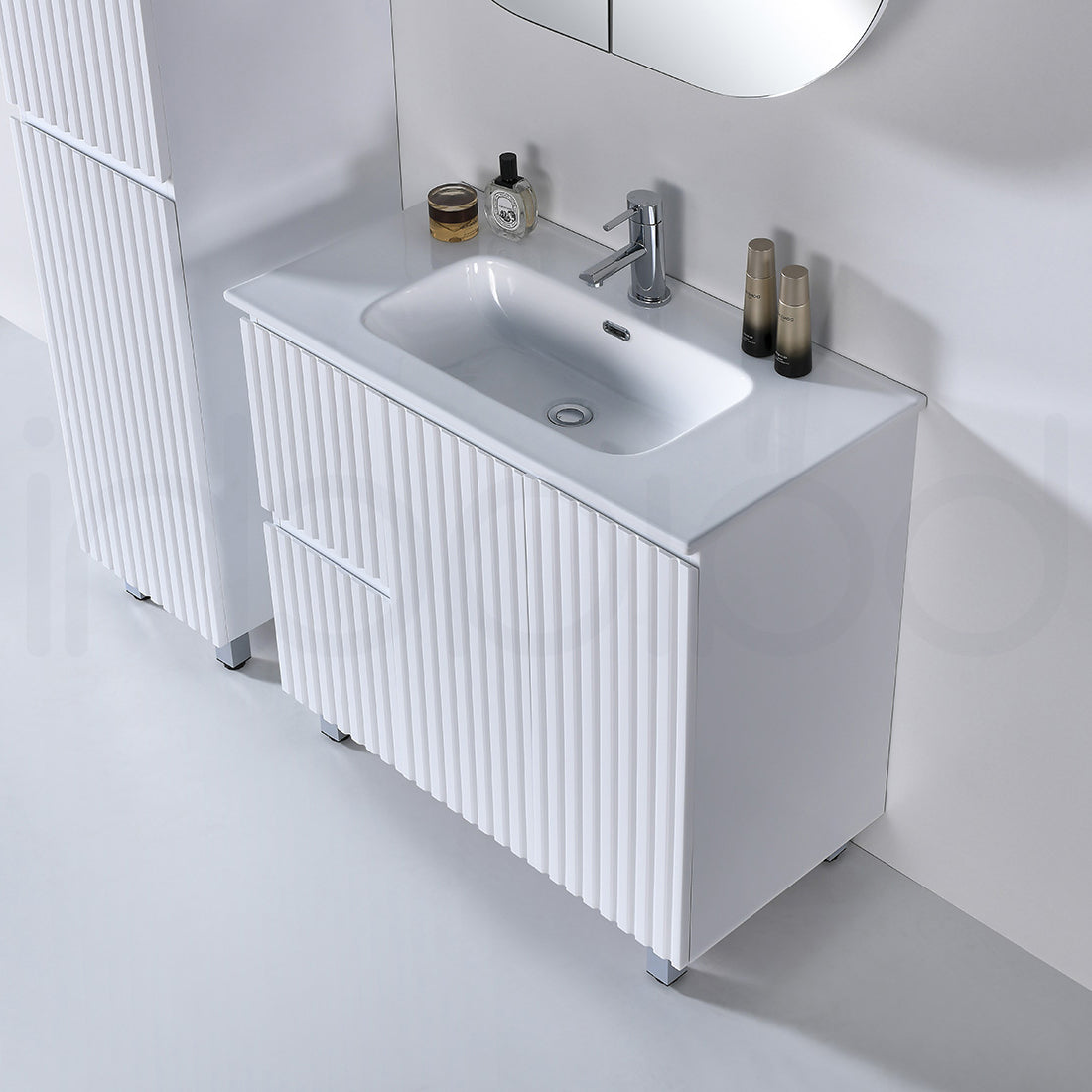 Baiachi Ivana Fluted 900mm PVC Water Proof Bathroom Vanity Left Drawers Cabinet
