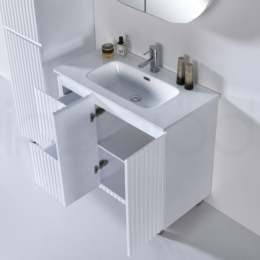 Baiachi Ivana Fluted 900mm PVC Water Proof Bathroom Vanity Left Drawers Cabinet