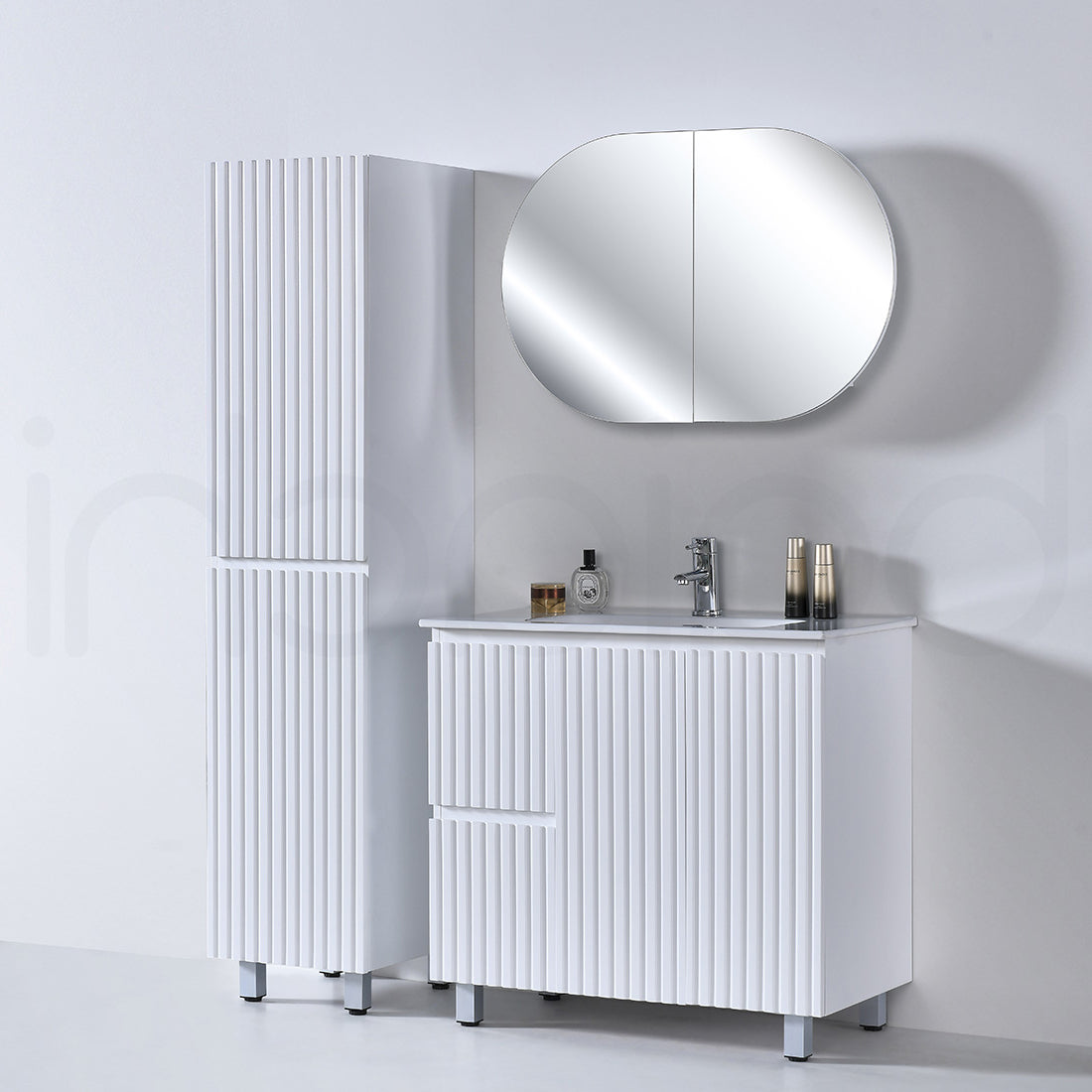 Baiachi Ivana Fluted 900mm PVC Water Proof Bathroom Vanity Left Drawers Cabinet