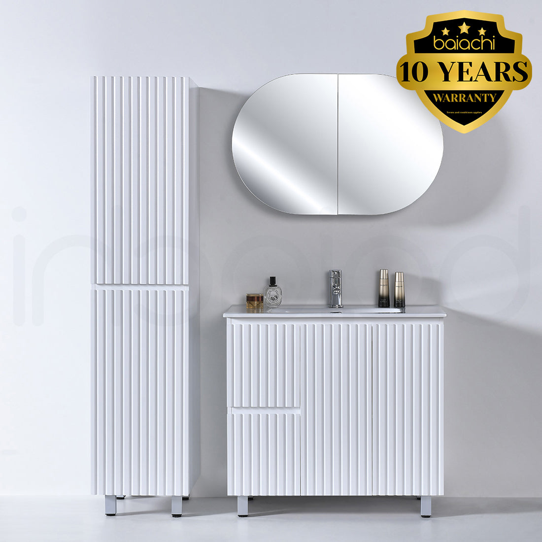Baiachi Ivana Fluted 900mm PVC Water Proof Bathroom Vanity Left Drawers Cabinet