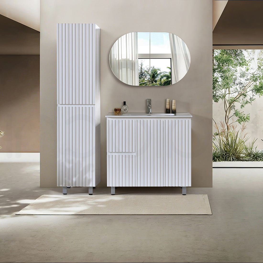 Baiachi Ivana Fluted 900mm PVC Water Proof Bathroom Vanity Left Drawers Cabinet