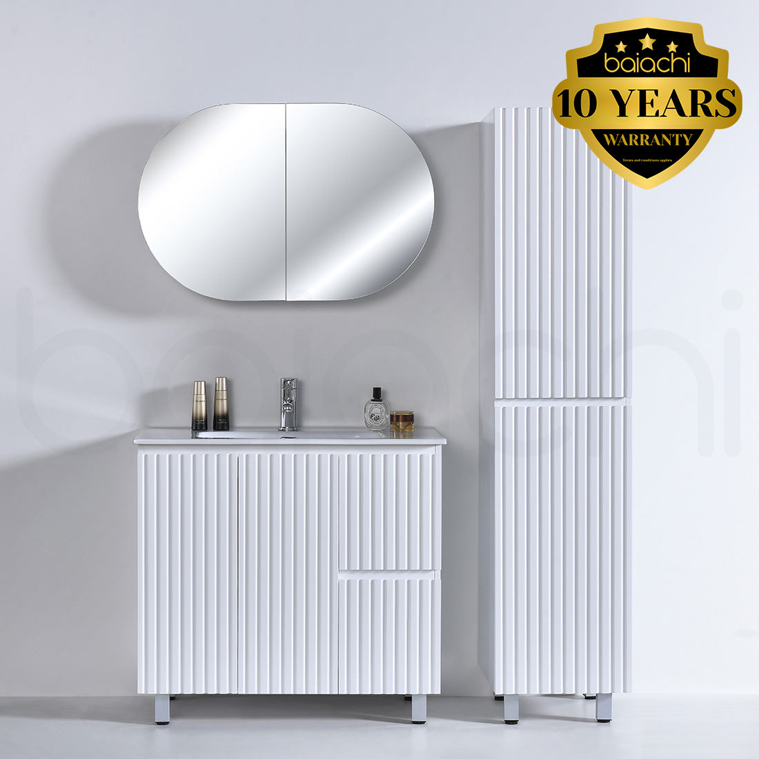 Baiachi Ivana Fluted 900mm PVC Water Proof Bathroom Vanity Right Drawers Cabinet