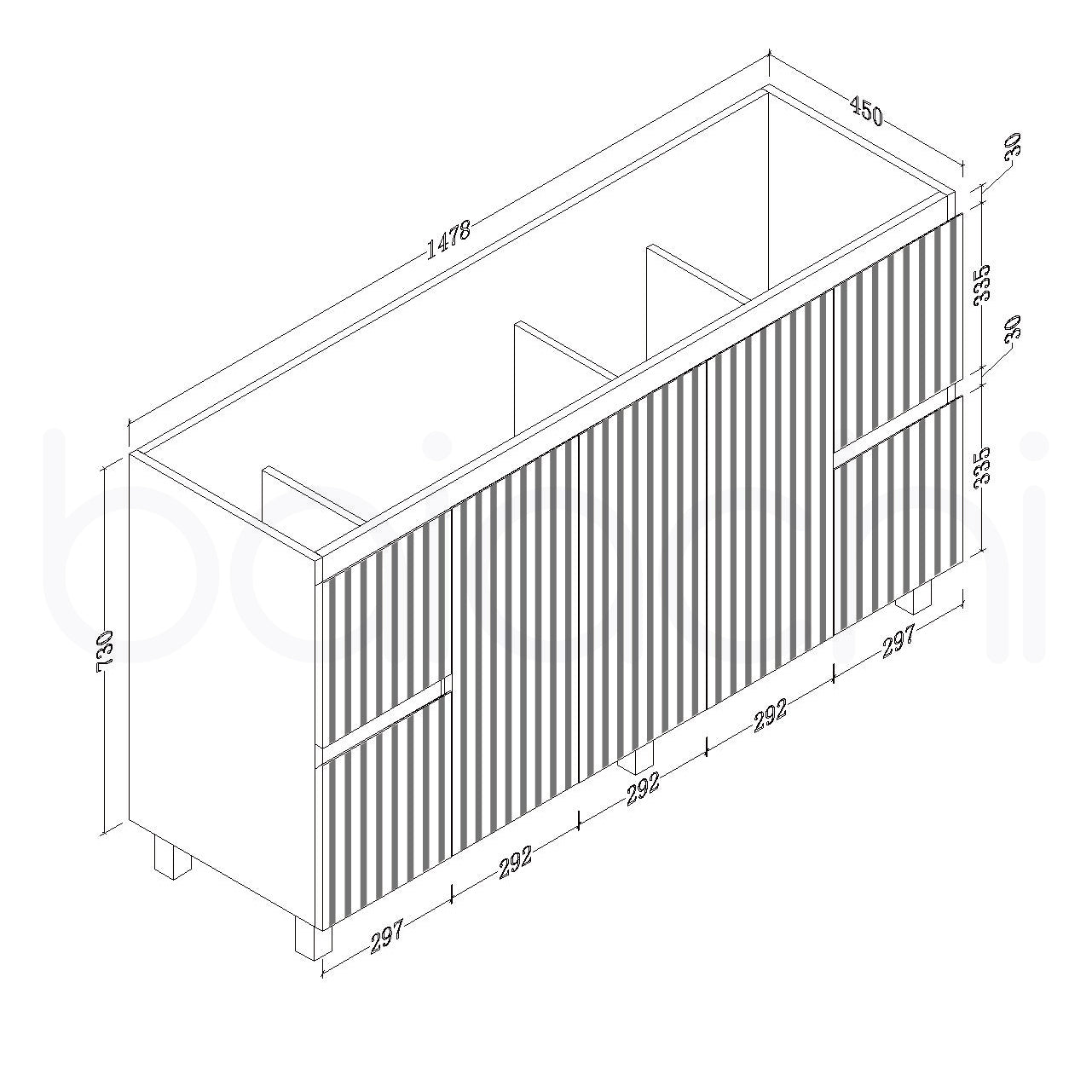 Baiachi Ivana Fluted 1500mm PVC Water Proof Bathroom Vanity Cabinet