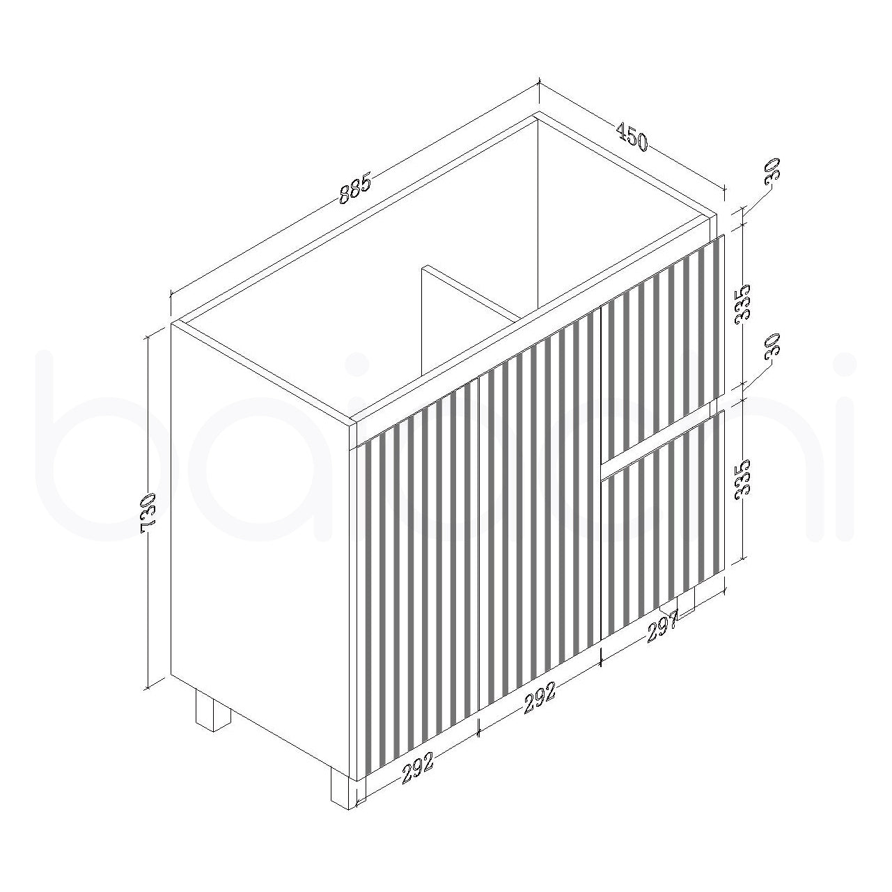 Baiachi Ivana Fluted 900mm PVC Water Proof Bathroom Vanity Right Drawers Cabinet