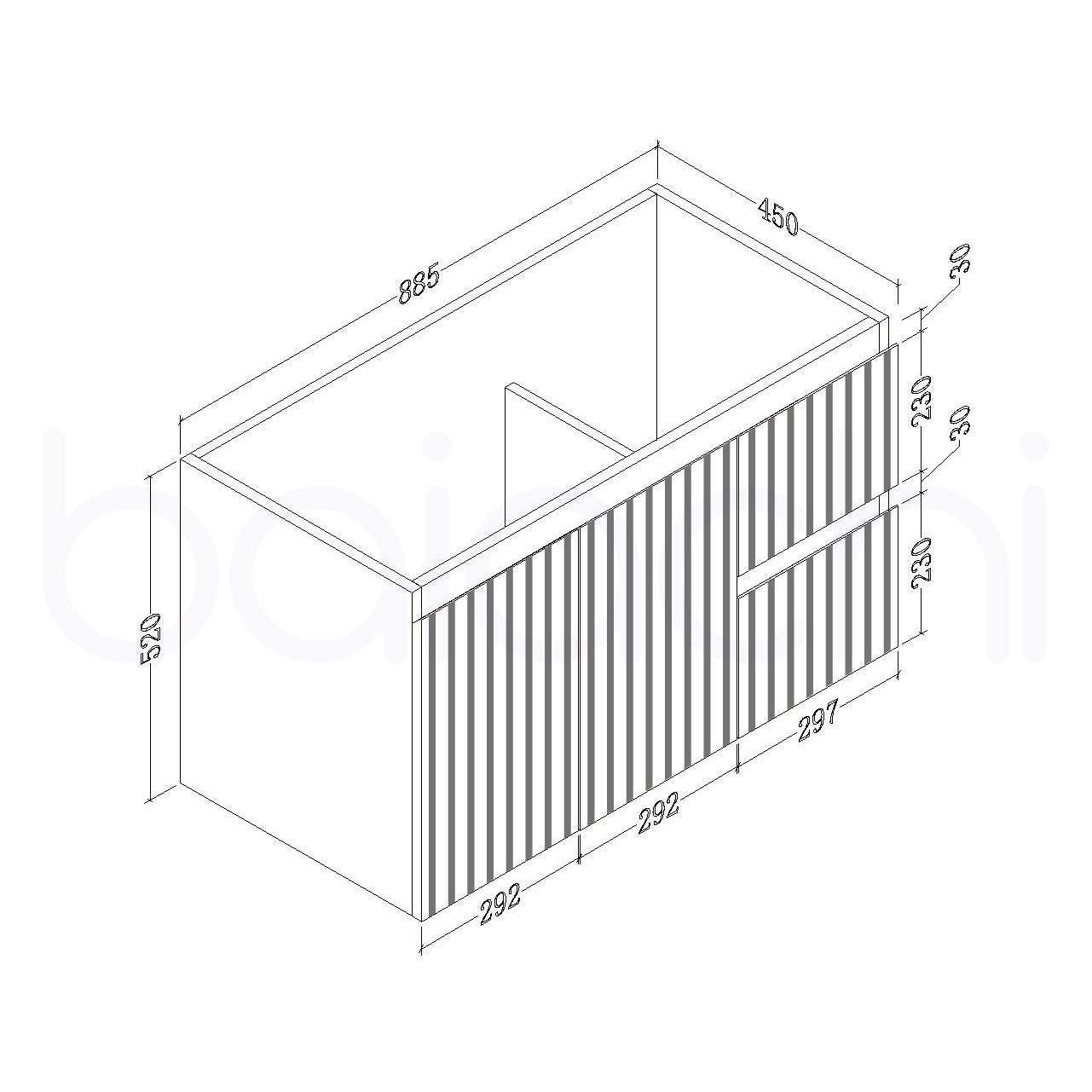 Baiachi Ivana Fluted 900mm PVC Water Proof Wall Hung Bathroom Vanity Right Drawers Cabinet