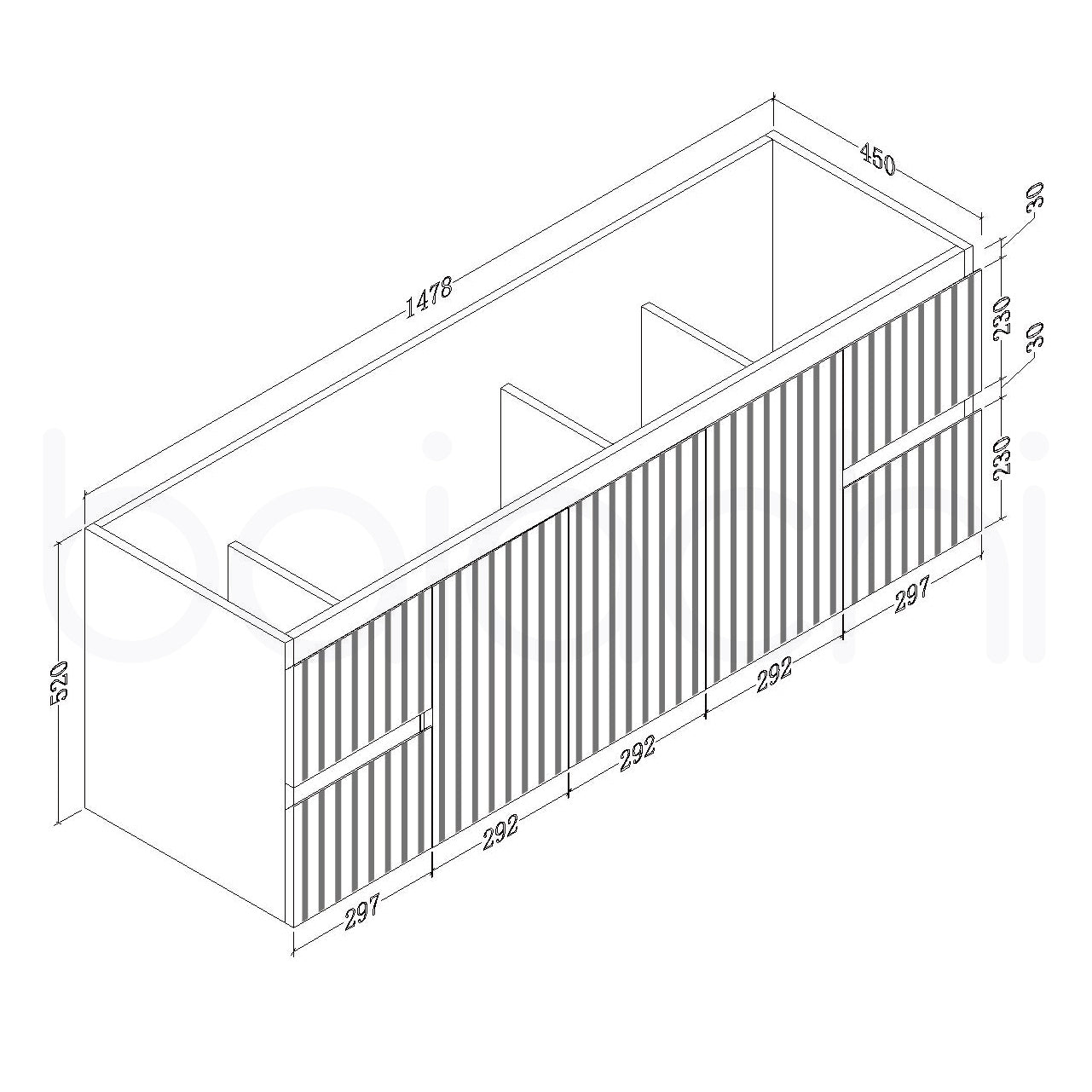 Baiachi Ivana Fluted 1500mm PVC Water Proof Wall Hung Bathroom Vanity Cabinet