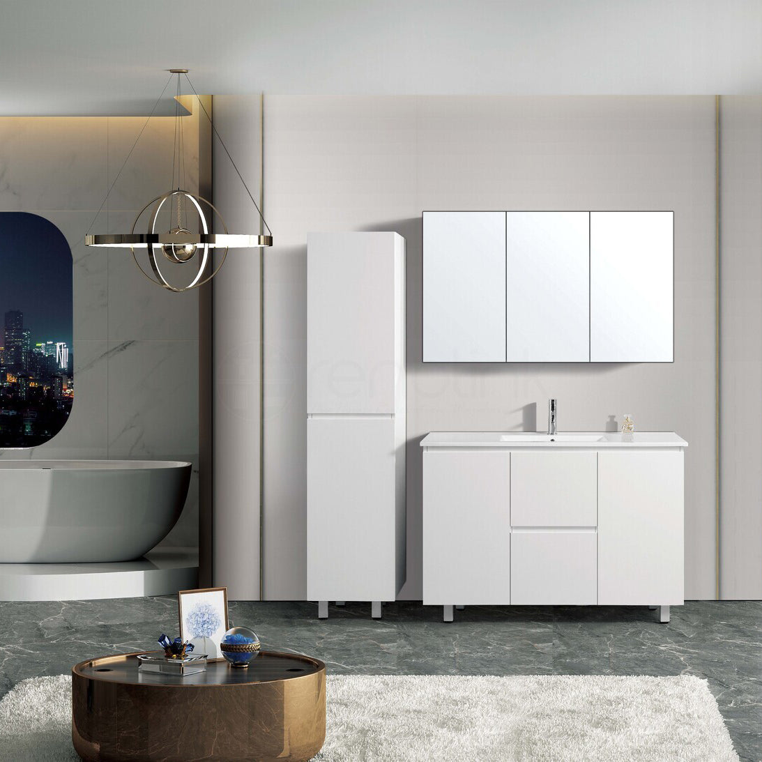 Ivana 1200mm PVC Water Proof Bathroom Vanity Double Ceramic Basin