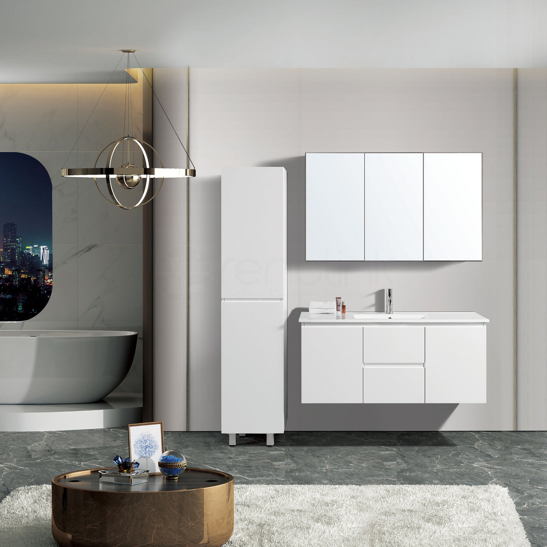 Ivana 1200mm PVC Water Proof Wall Hung Bathroom Vanity White Quartz Stone