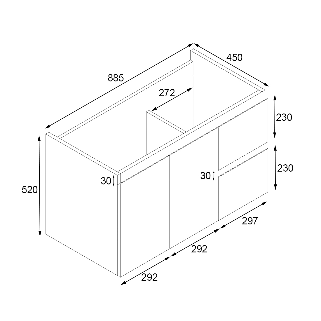 Ivana 900mm PVC Water Proof Wall Hung Bathroom Vanity Right Drawers Calacatta Quartz Stone