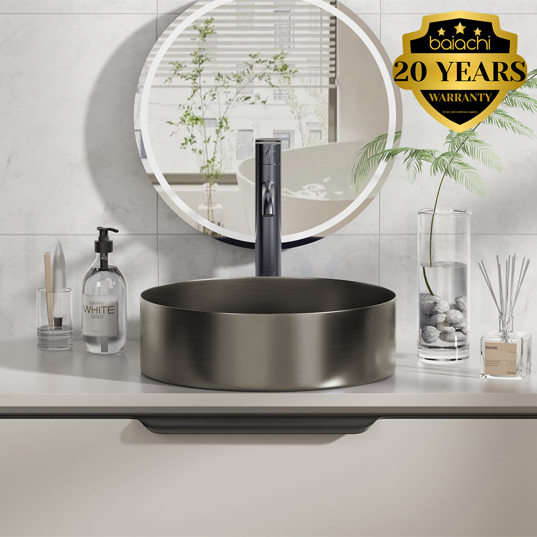 Baiachi 380mm Stainless Steel Antique Brass Above Counter Top Basin