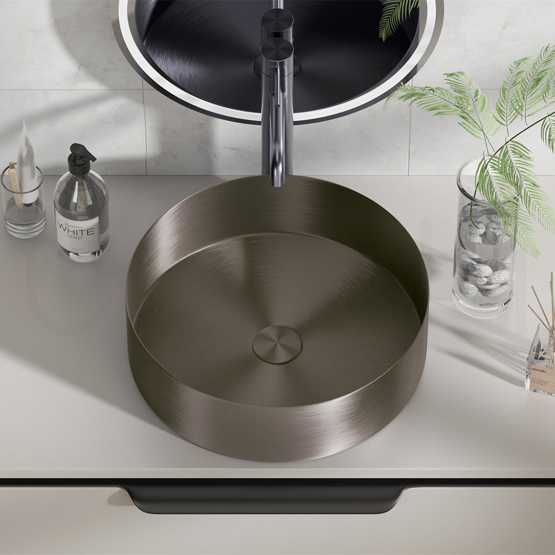 Baiachi 380mm Stainless Steel Antique Brass Above Counter Top Basin