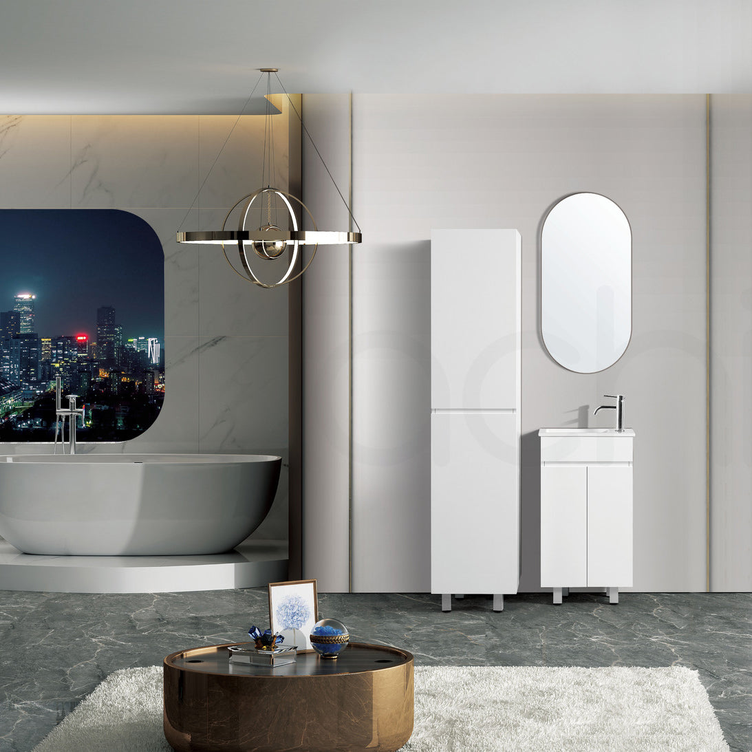 Jasmin 465mm Slim PVC Water Proof Bathroom Vanity Cabinet Ceramic Basin
