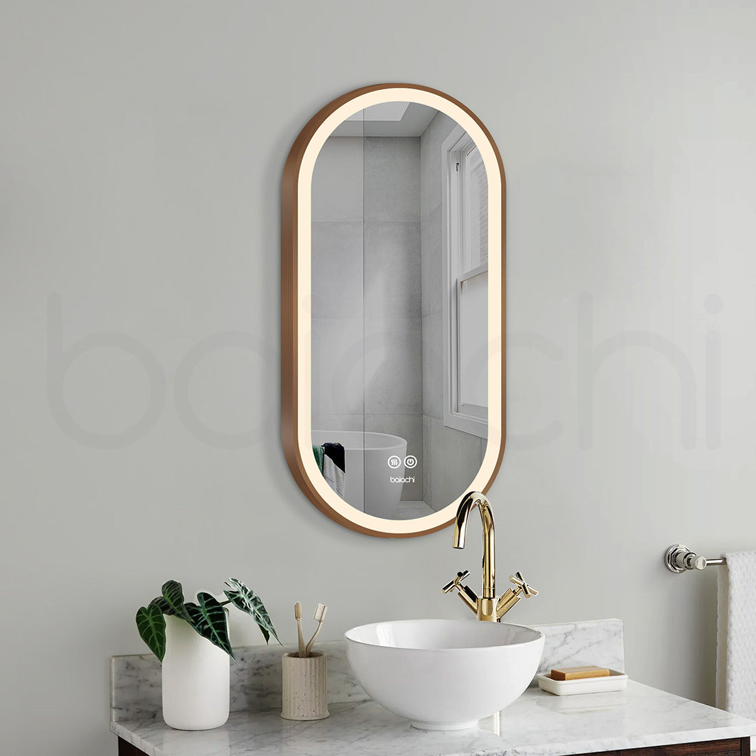Baiachi Cora LED Oval 450mmx900mm Frame Mirror Brushed Copper