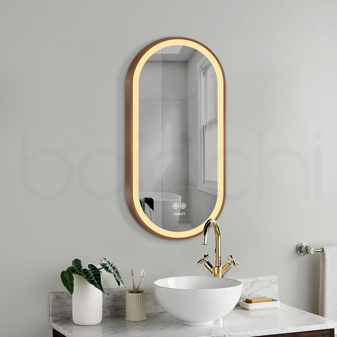 Baiachi Cora LED Oval 450mmx900mm Frame Mirror Brushed Copper
