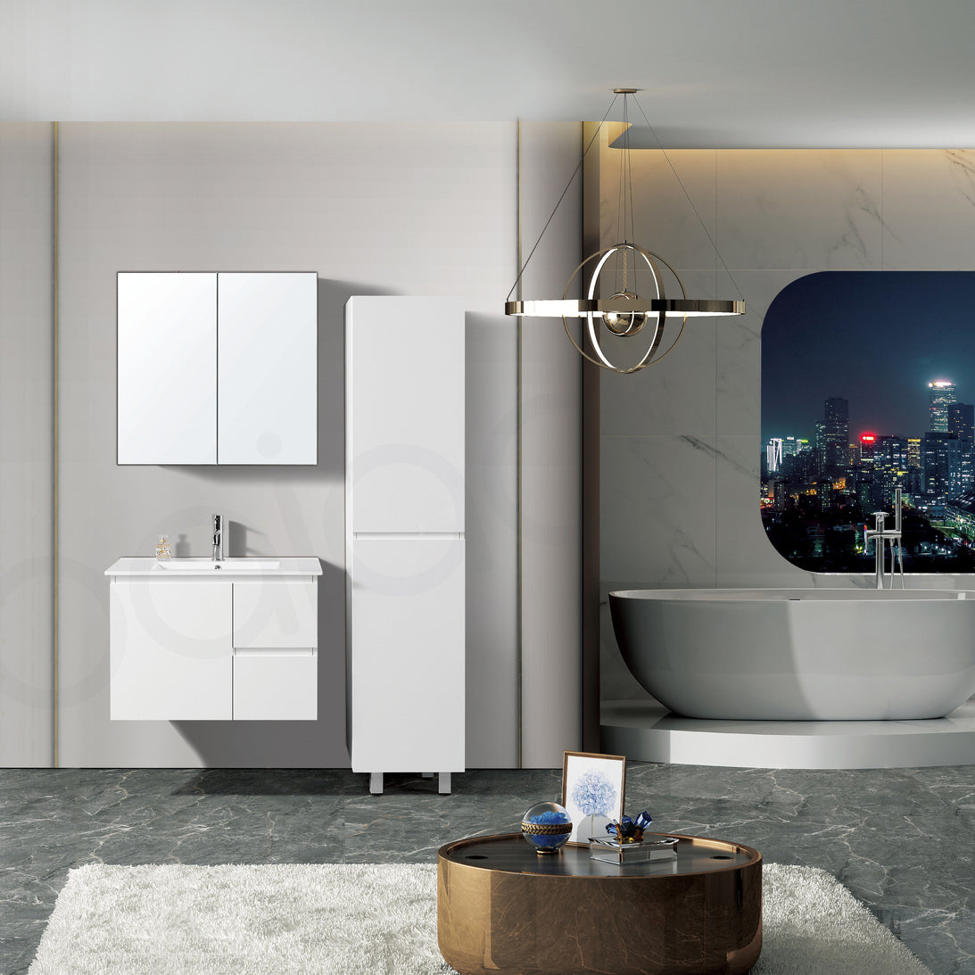 Lucena 750mm Slim PVC Water Proof Wall Hung Bathroom Vanity Right Drawers Ceramic Basin