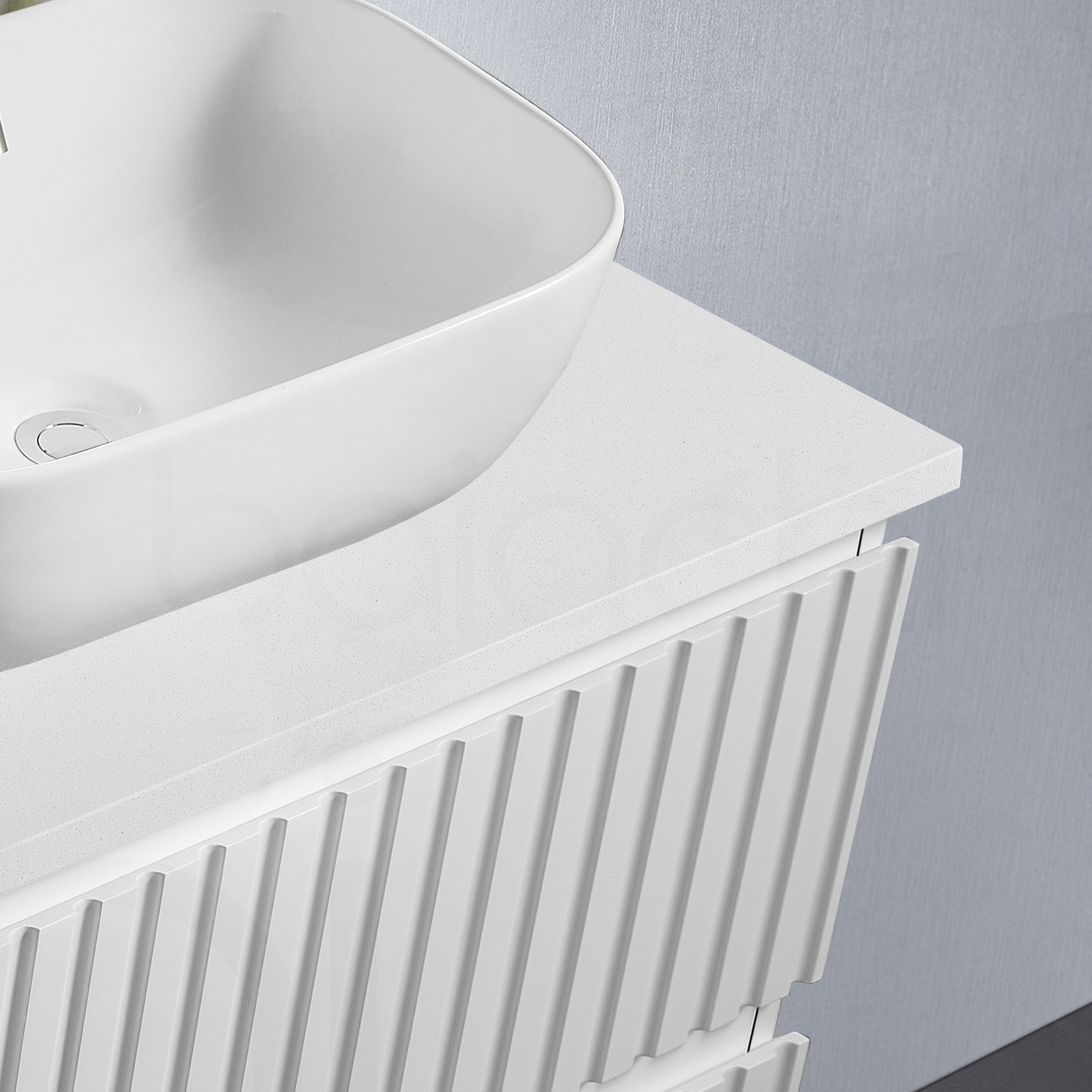 Baiachi Ivana Fluted 1500mm PVC Water Proof Wall Hung Bathroom Vanity White Quartz Stone