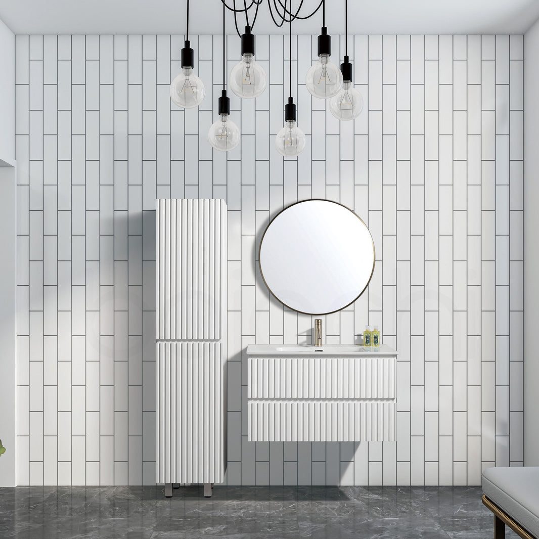 Oslo Plywood 900mm Wall Hung Bathroom Vanity White Stone