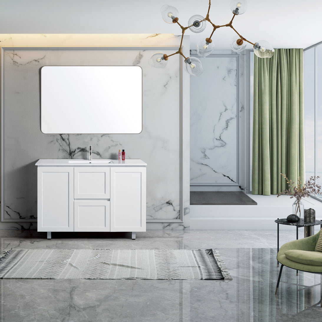 Shaker 1200mm PVC Bathroom Vanity Calacatta Quartz Stone