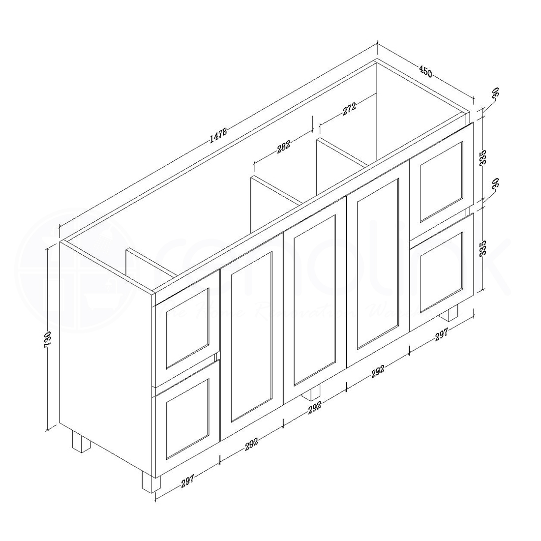 Shaker 1500mm PVC Bathroom Vanity Calacatta Quartz Stone