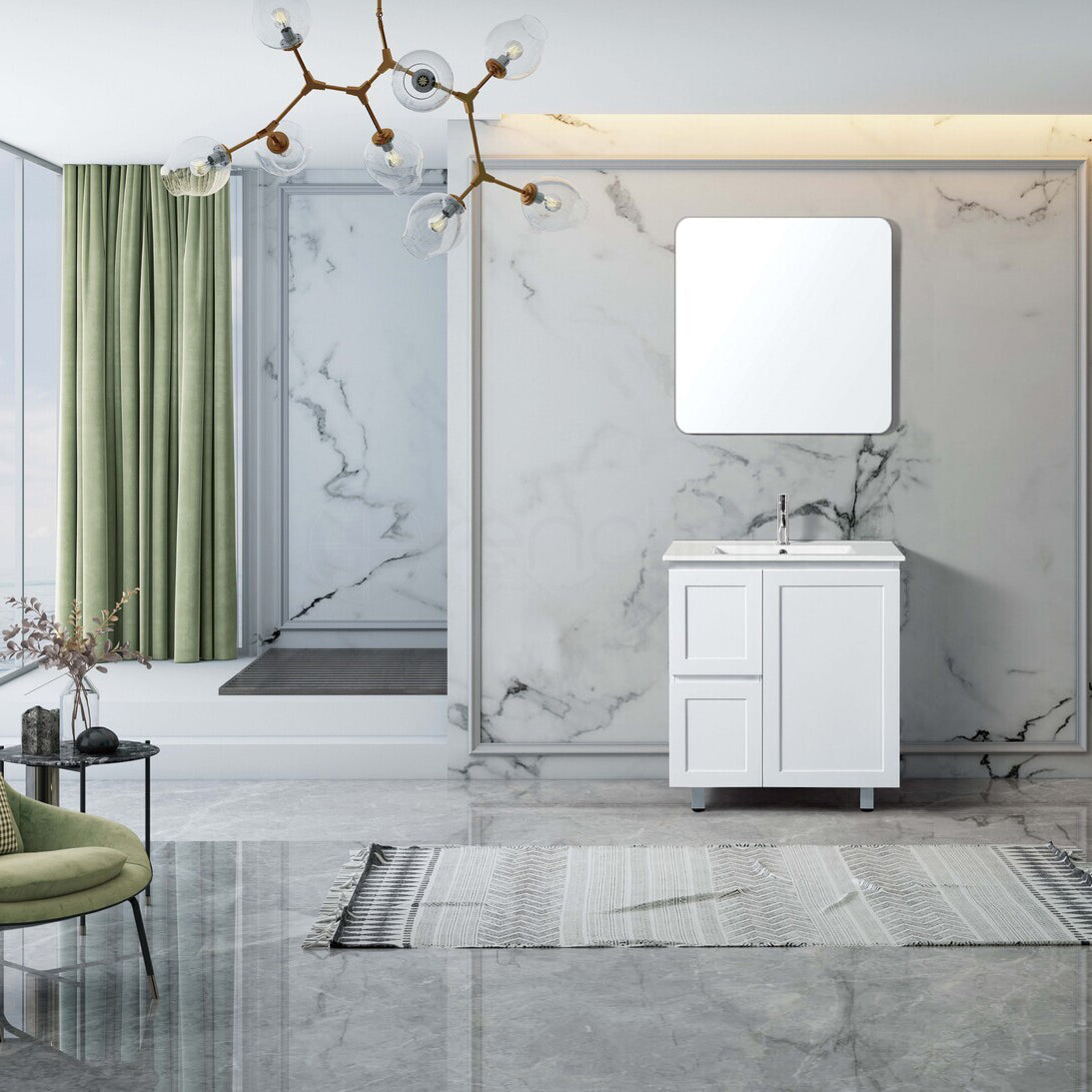Shaker 750mm PVC Bathroom Vanity White Quartz Stone