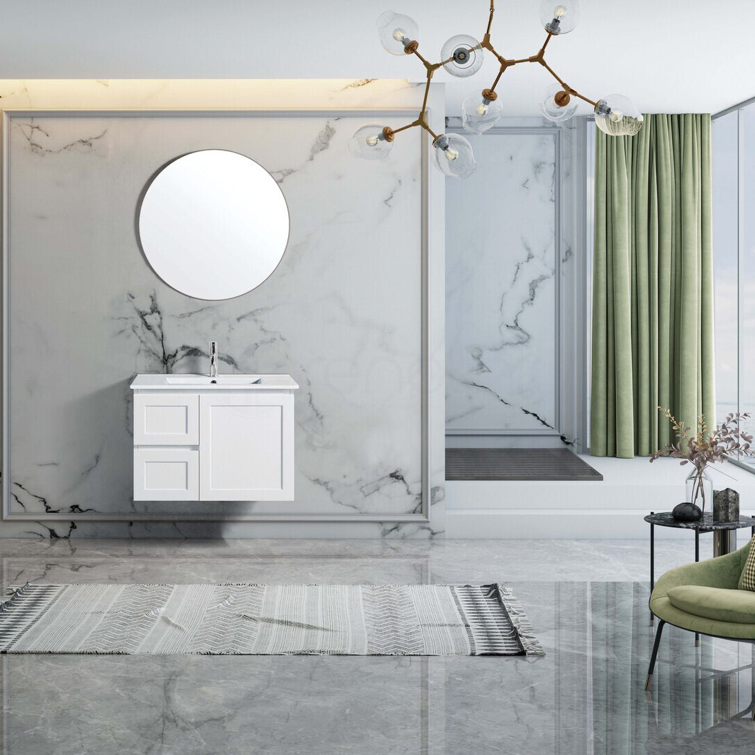 Shaker 750mm PVC Wall Hung Bathroom Vanity White Quartz Stone
