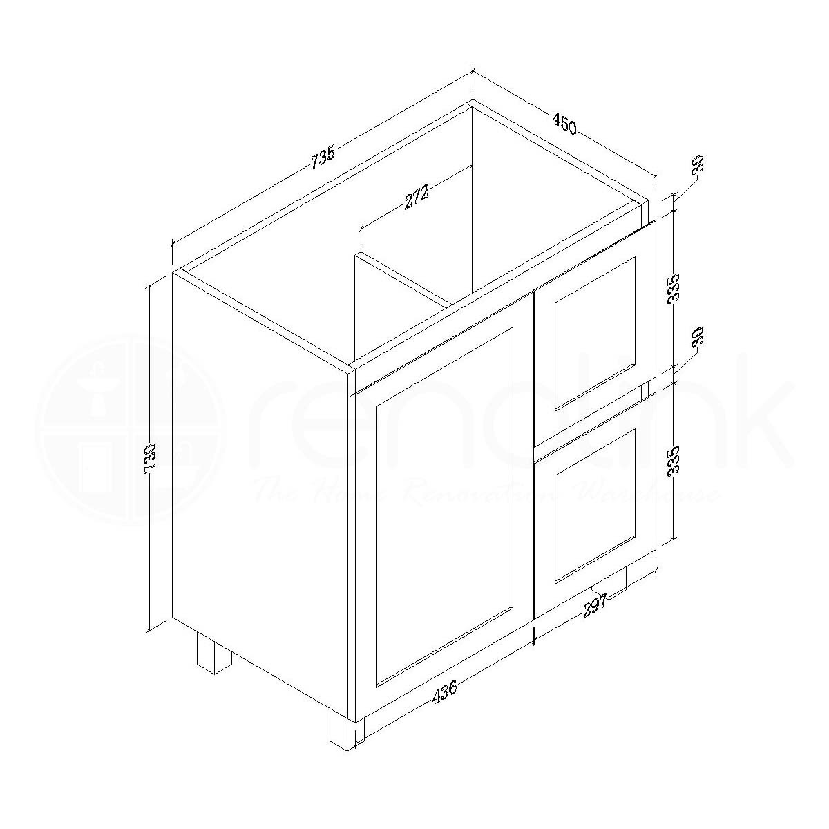 Shaker 750mm Right Drawer Plywood Bathroom Vanity Calacatta Stone