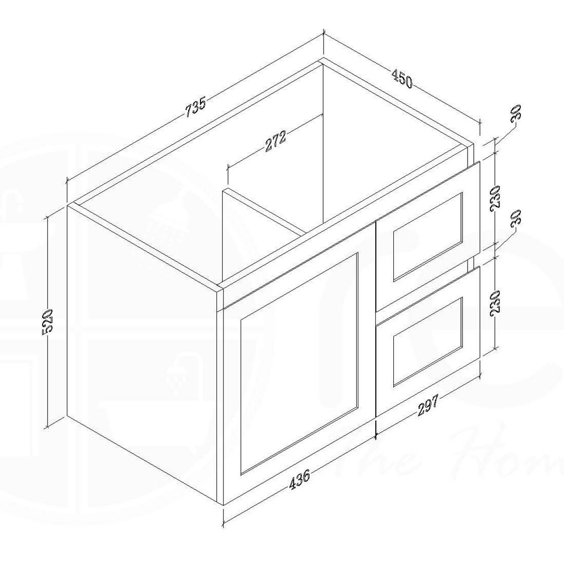 Shaker Plywood 750mm Wall Hung Bathroom Vanity Right Drawers Ceramic Basin