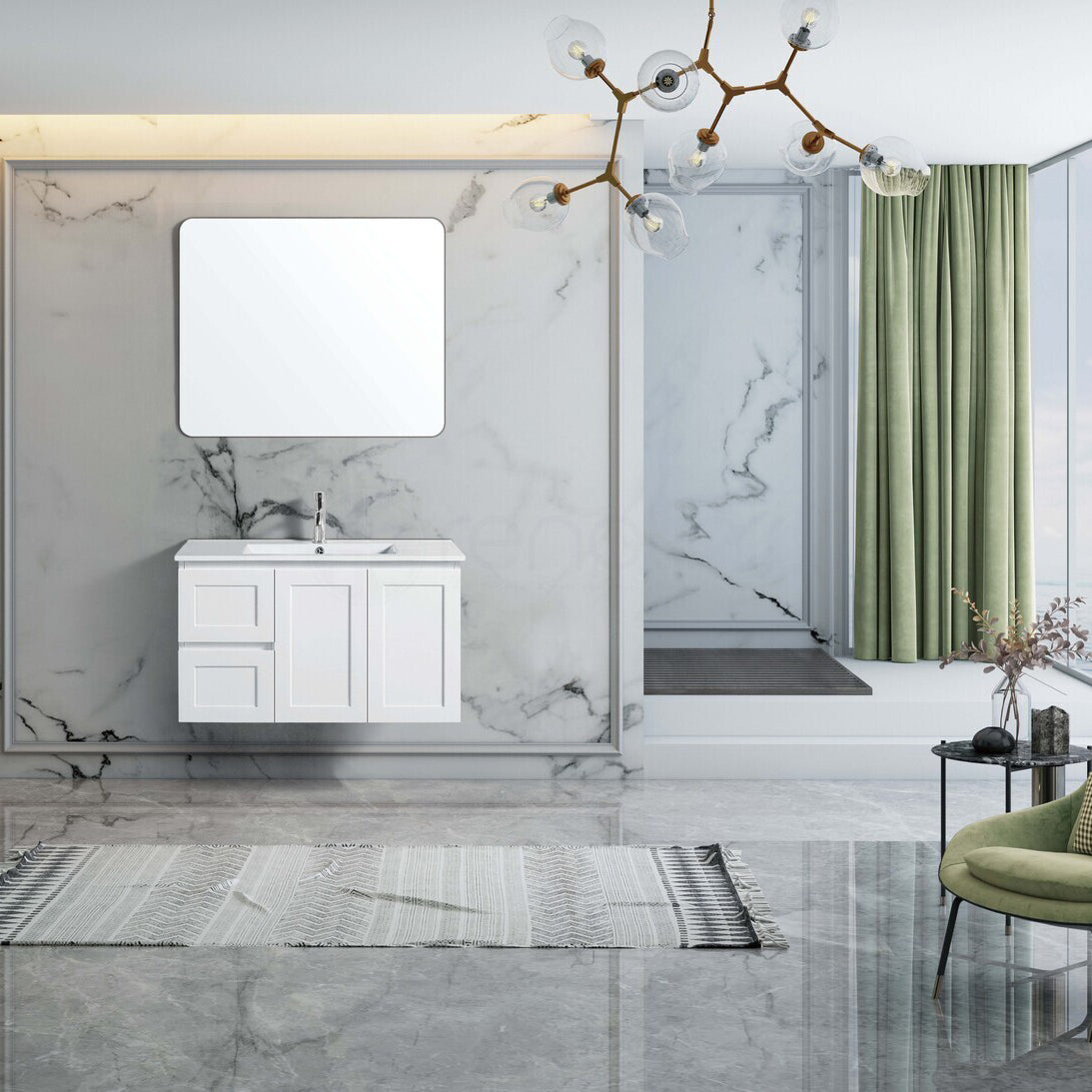 Shaker 900mm PVC Wall Hung Bathroom Vanity Ceramic Basin