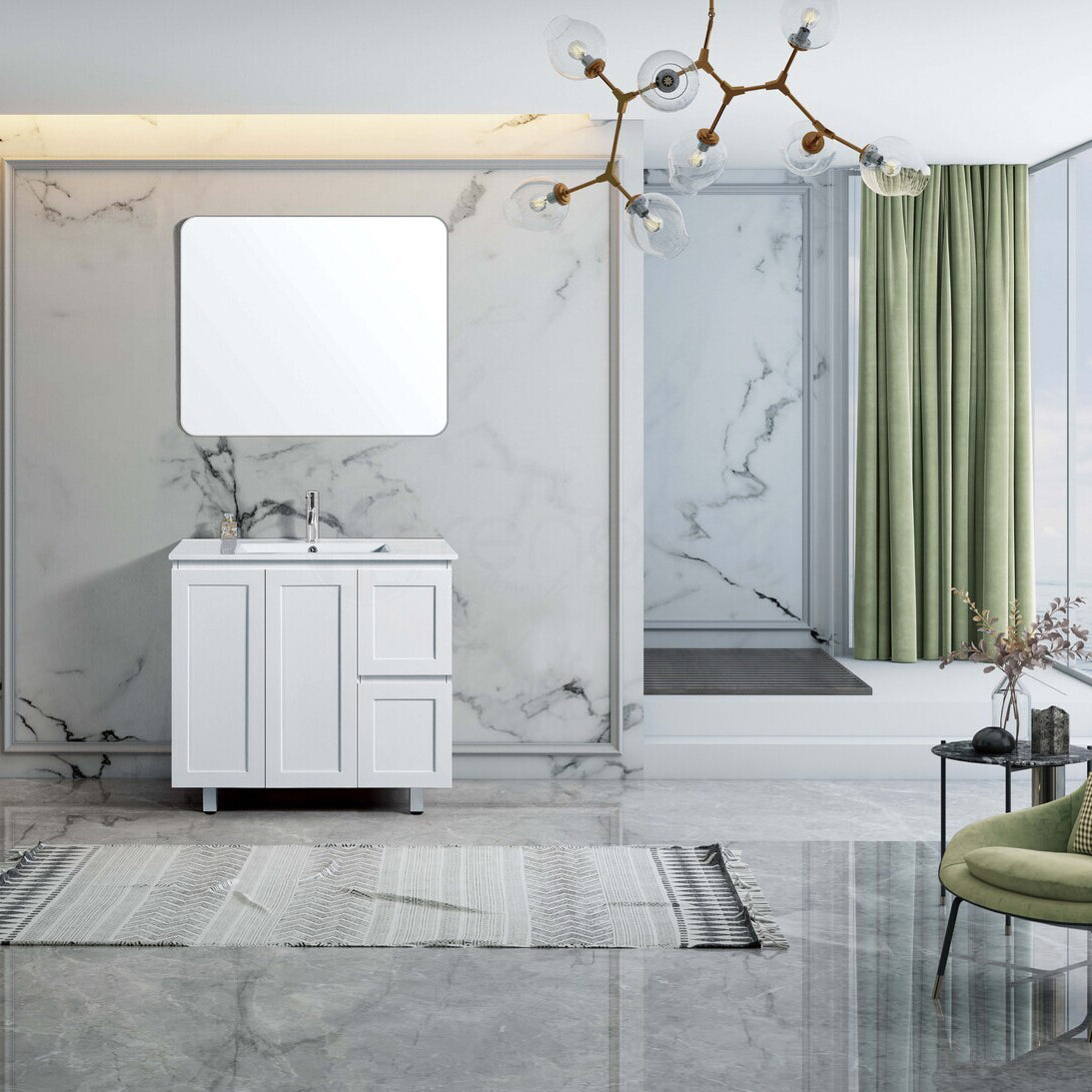 Shaker Plywood 900mm Bathroom Vanity Right Drawers Ceramic Basin