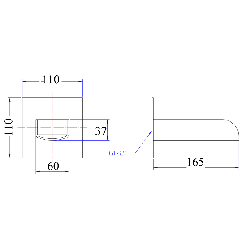 Square Slot Bath Spout Chrome