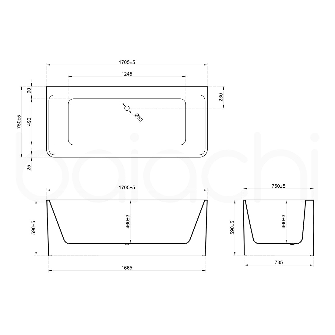 Baiachi Cubi 1700 Freestanding 4 Jet Spa Bath