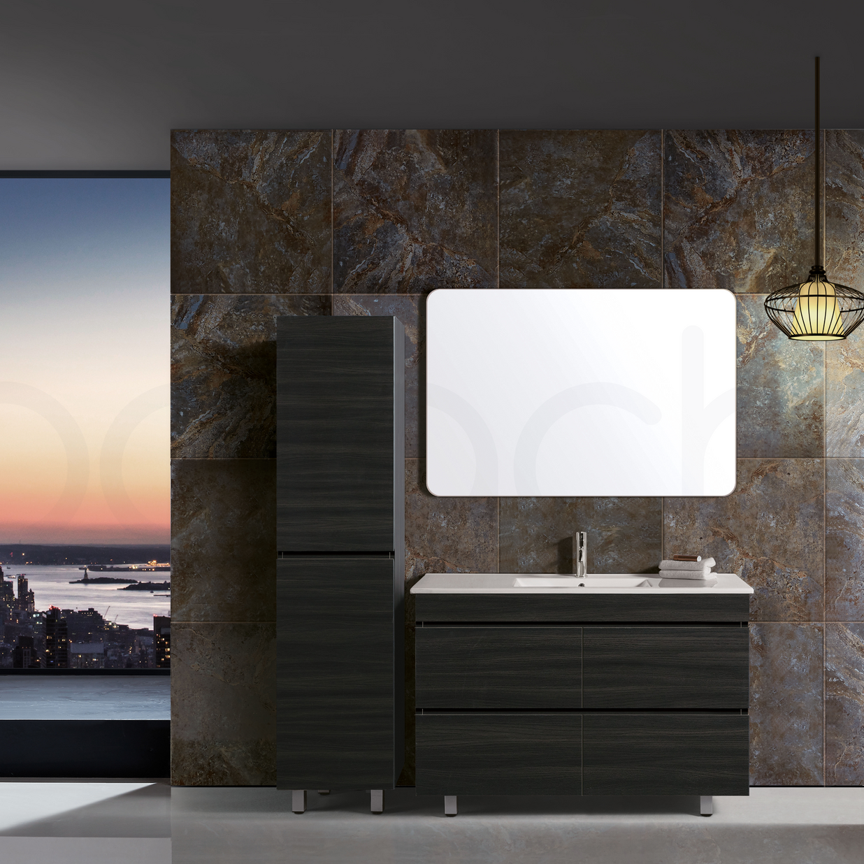 Vellena 1200mm PVC Water Proof Empire Oak Bathroom Vanity White Quartz Stone