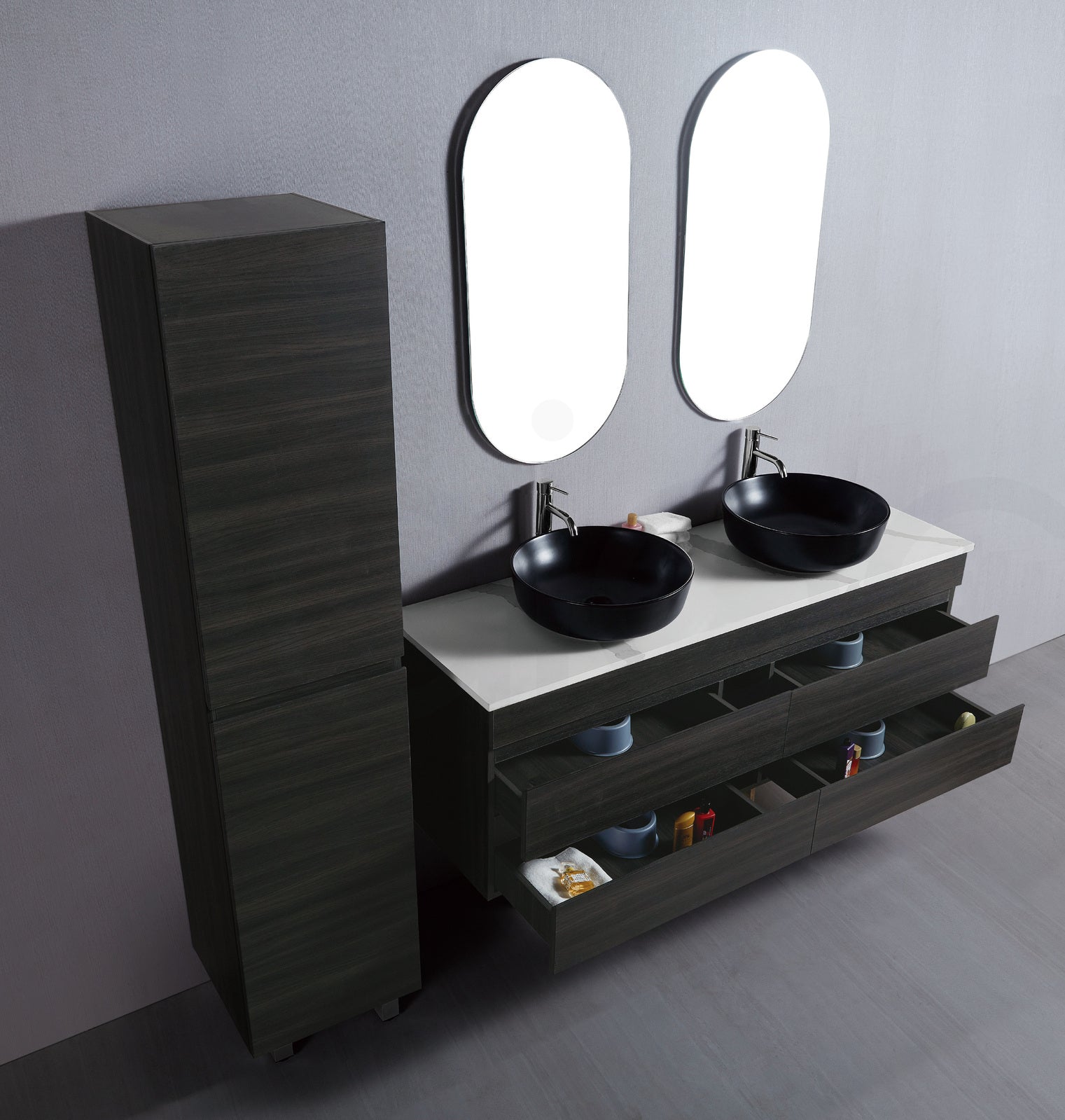 Vellena 1200mm PVC Water Proof Empire Oak Wall Hung Bathroom Vanity Double Ceramic Basin