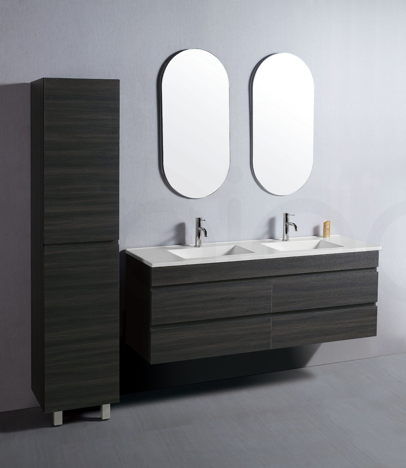 Vellena 1200mm PVC Water Proof Empire Oak Wall Hung Bathroom Vanity Double Ceramic Basin