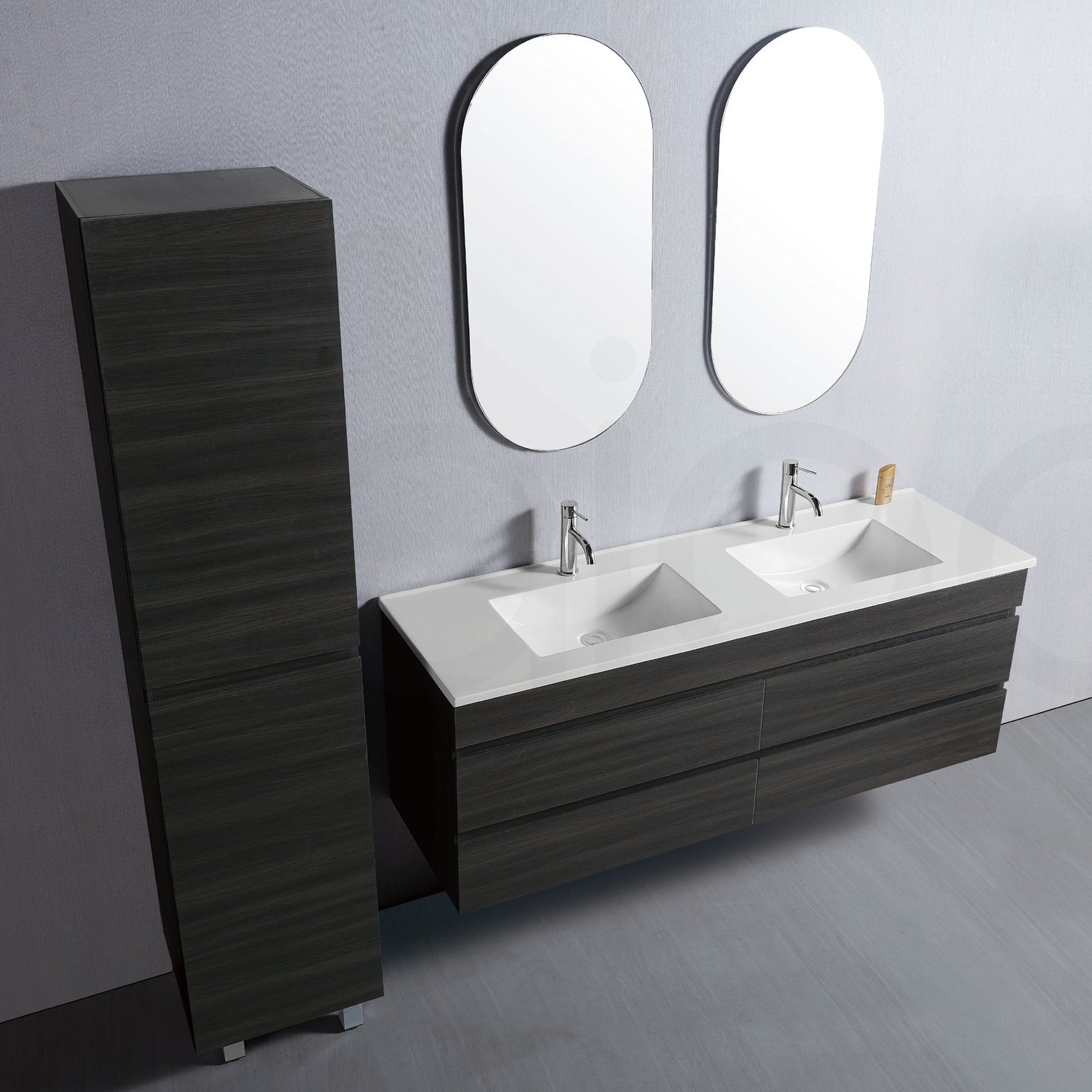 Vellena 1200mm PVC Water Proof Empire Oak Wall Hung Bathroom Vanity Double Ceramic Basin