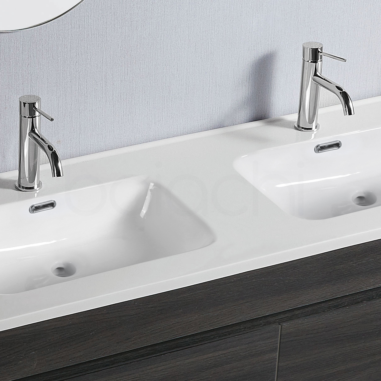 Vellena 1200mm PVC Water Proof Empire Oak Wall Hung Bathroom Vanity Double Ceramic Basin