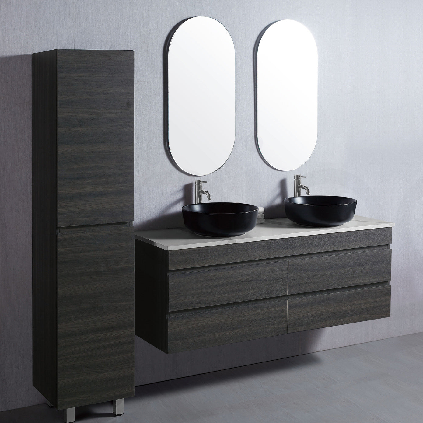 Vellena 1200mm PVC Water Proof Empire Oak Wall Hung Bathroom Vanity Double Ceramic Basin
