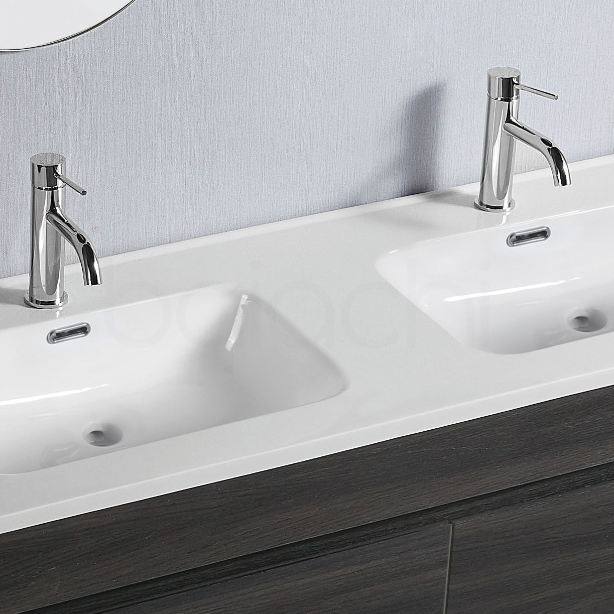 Vellena 1200mm PVC Water Proof Empire Oak Wall Hung Bathroom Vanity Double Ceramic Basin