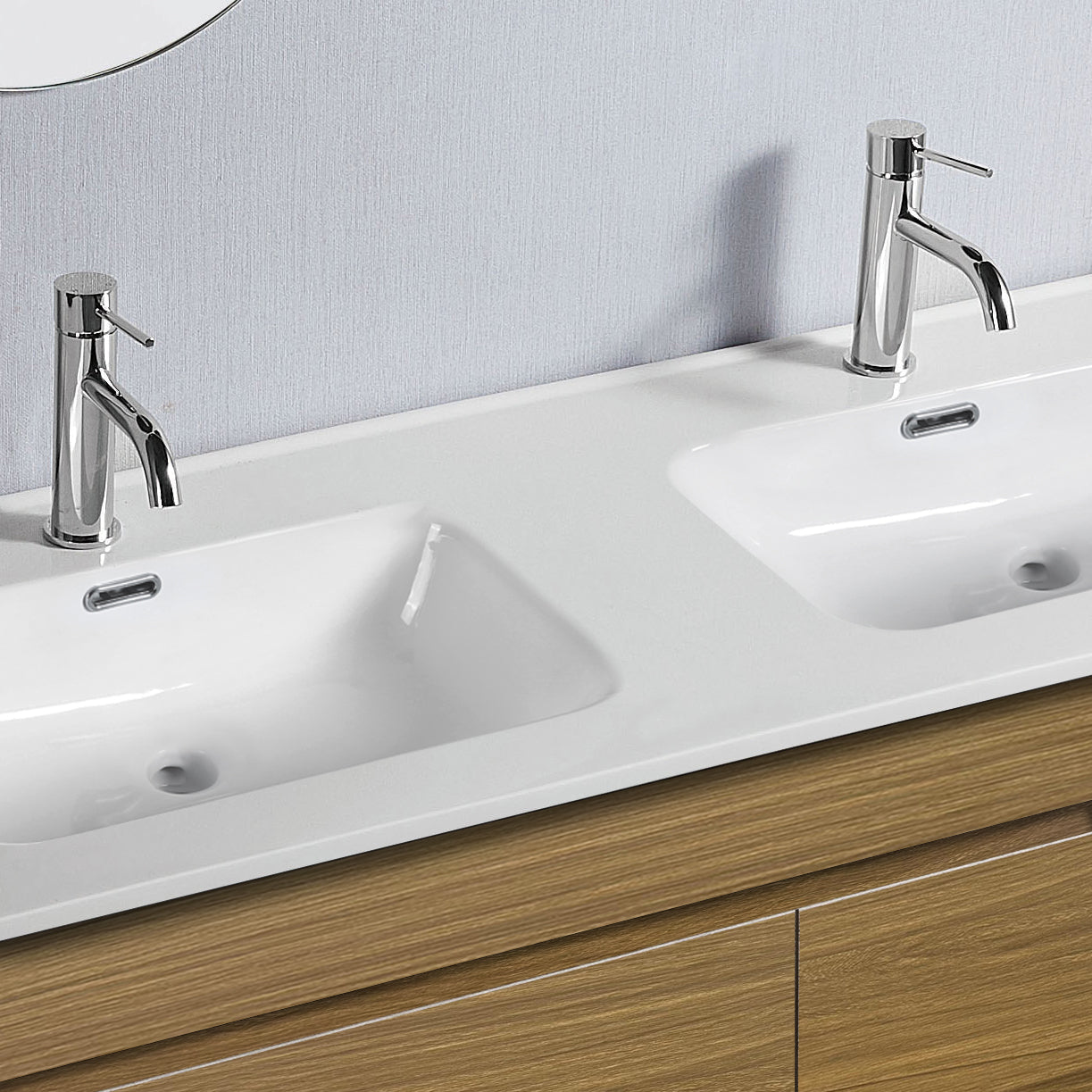 Vellena 1200mm Plywood Prime Oak Bathroom Vanity Double Ceramic Basin
