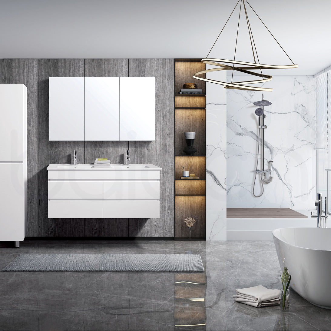 Vellena 1200mm PVC Water Proof Wall Hung Bathroom Vanity Calacatta Quartz Stone