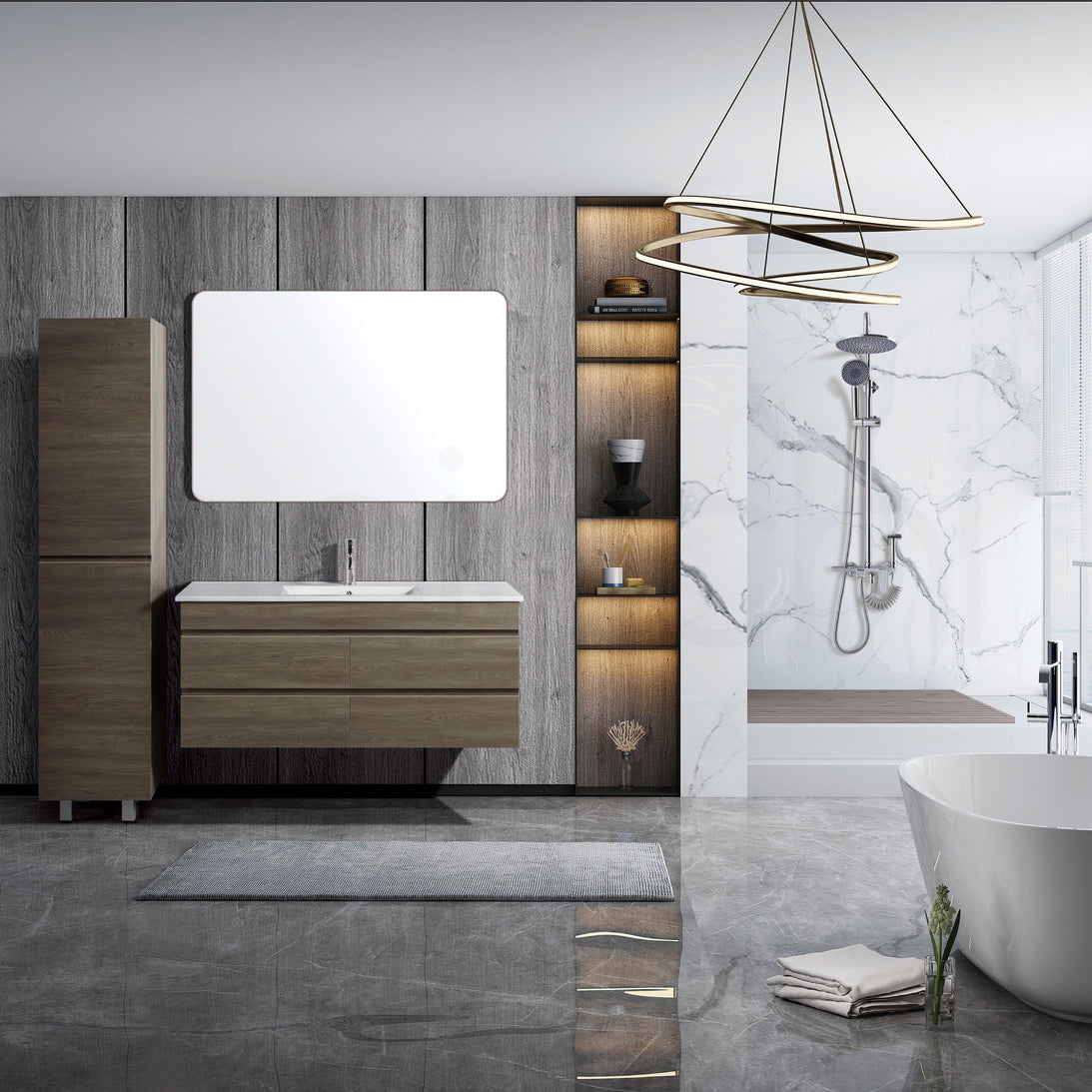 Vellena 1200mm PVC Water Proof Wash White Wall Hung Bathroom Vanity White Quartz Stone
