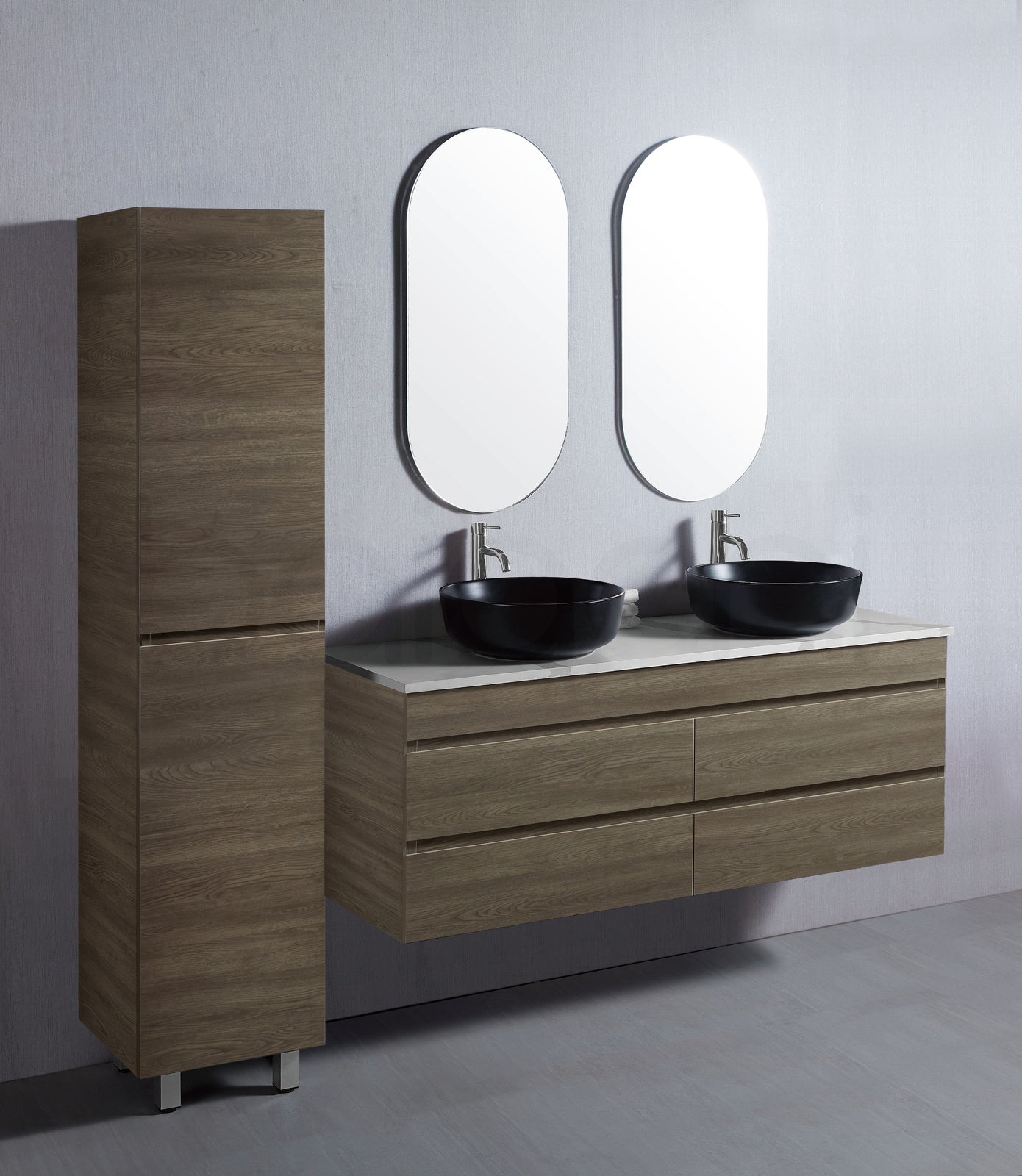 Vellena 1500mm PVC Water Proof Wash White Wall Hung Bathroom Vanity Double Poly Marble Basin