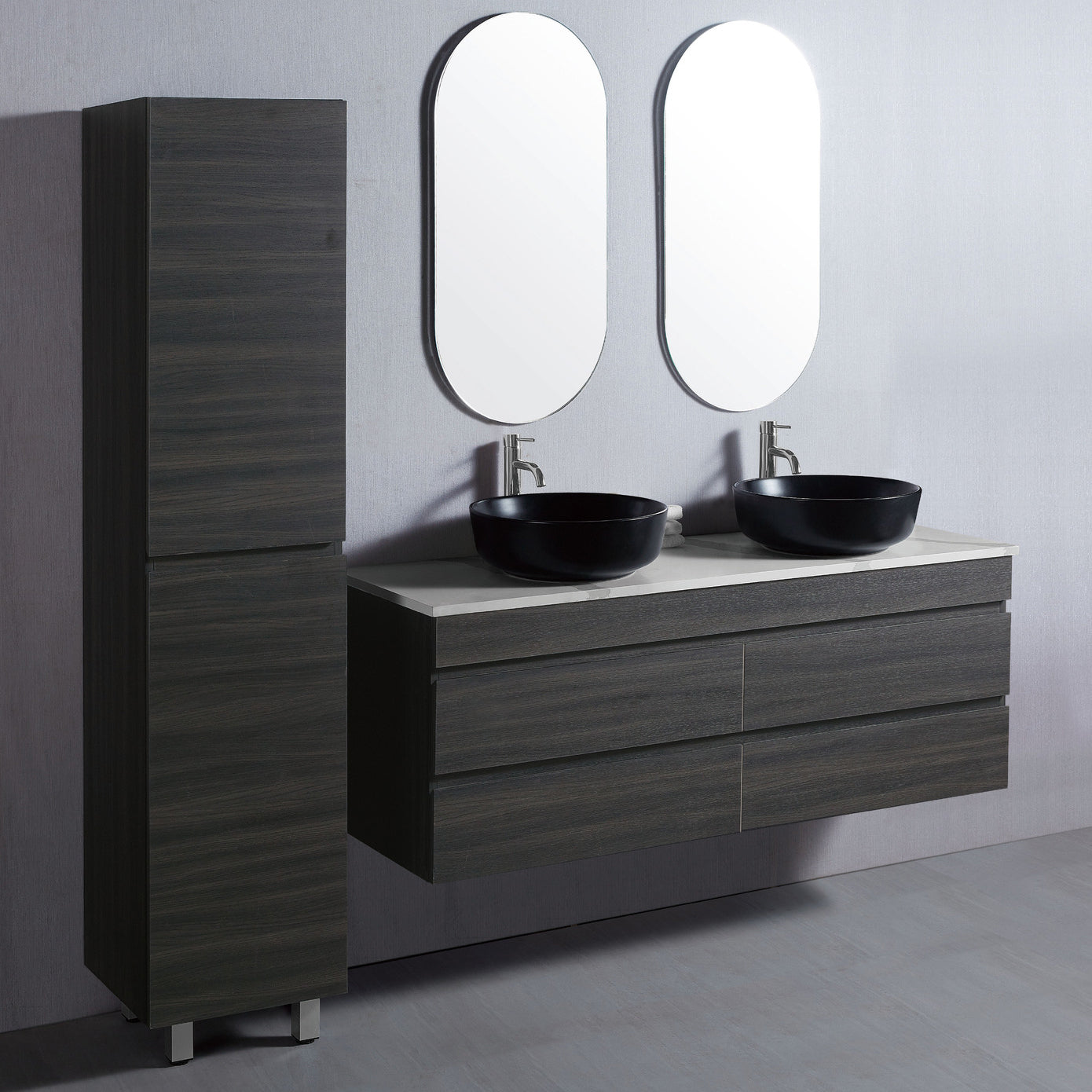 Vellena 1500mm PVC Water Proof Empire Oak Wall Hung Bathroom Vanity Poly Marble Basin