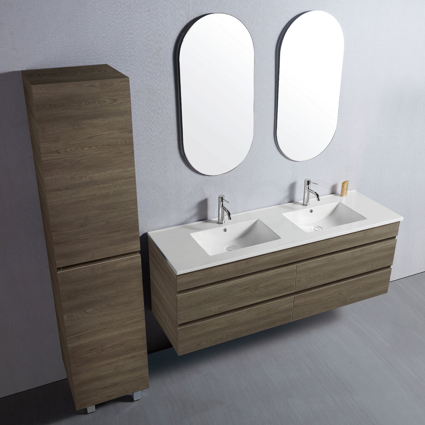 Vellena 1500mm PVC Water Proof Wash White Wall Hung Bathroom Vanity Double Poly Marble Basin