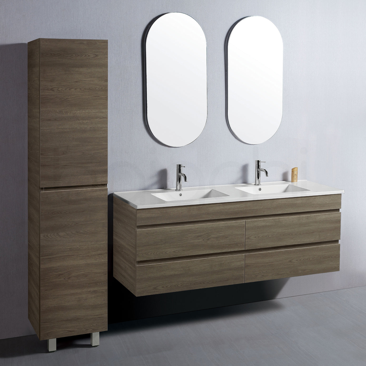 Vellena 1500mm PVC Water Proof Wash White Wall Hung Bathroom Vanity Double Poly Marble Basin