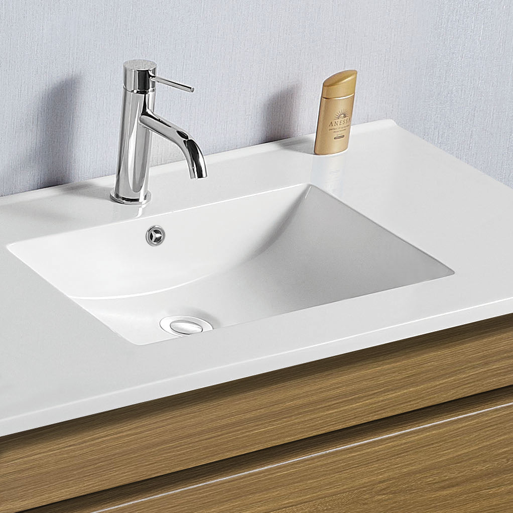 Vellena 600mm Plywood Prime Oak Wall Hung Bathroom Vanity Ceramic Basin