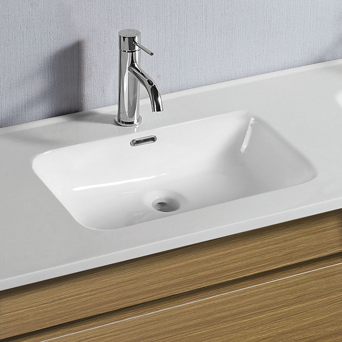 Vellena 600mm Plywood Prime Oak Wall Hung Bathroom Vanity Ceramic Basin