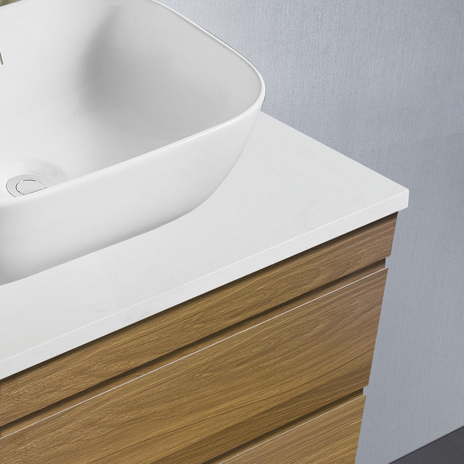Vellena 1200mm Plywood Prime Oak Wall Hung Bathroom Vanity White Stone